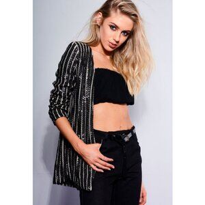WYLDR London Los Angeles Black Sequin Stripes on Cream Mesh Cardigan women M